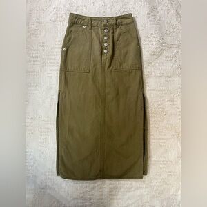 Topshop Olive Green Midi Button-Front Utility Skirt